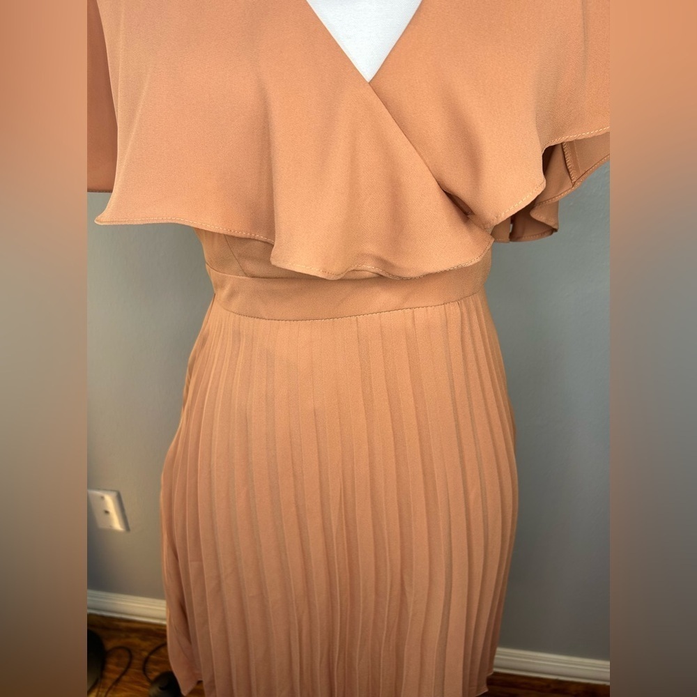 🌸 NWOT Petal & Roz Blush/ Nude/ Peach Pleated Chiffon Dress – Size Large - Picture 3 of 9